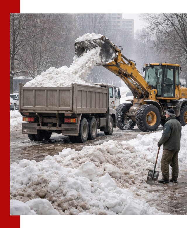 Вывоз снега грузовой техникой в Ишиме оперативно и чисто
