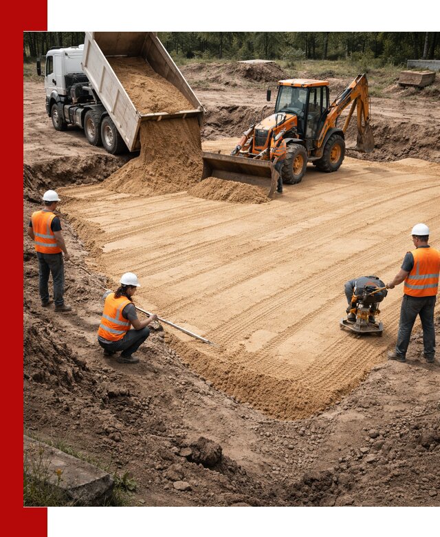 Устройство песчаной подушки для фундаментов и дорог в Ишиме